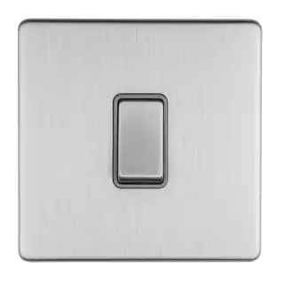 ECSS20ADPSWG - Eurolite 1 Gang 20Amp DP Switch on 3mm Flat Concealed Satin Stainless Plate with Matching Rocker & Grey Trim