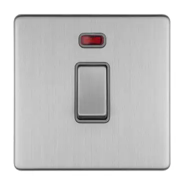 Click Here To Enlarge This Photo Of ECSS20ADPSWNG - Eurolite 1 Gang 20Amp DP Switch & Neon Indicator on 3mm Flat Concealed Satin Stainless Plate with Matching Rocker & Grey Trim
