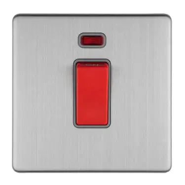 Click Here To Enlarge This Photo Of ECSS45ASWNSG - Eurolite 1 Gang 45Amp DP Switch with Neon Indicator on 3mm Flat Concealed Satin Stainless Plate with Matching Rocker & Grey Trim