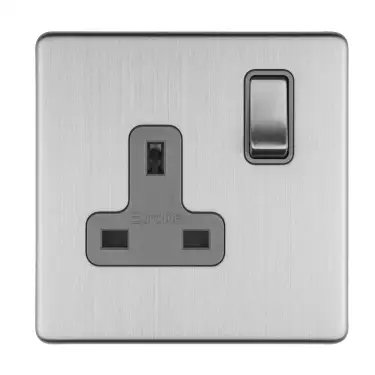 Click Here To Enlarge This Photo Of ECSS1SOG - Eurolite 1 Gang 13Amp DP Switched Socket on 3mm Flat Concealed Satin Stainless Plate with Matching Rocker