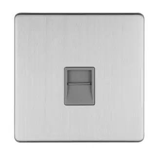 ECSS1MG - Eurolite 1 Gang Telephone Master on 3mm Flat Concealed Satin Stainless Plate with Grey Trim