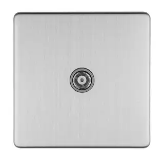 ECSS1TVG - Eurolite 1 Gang Isolated TV Socket on 3mm Flat Concealed Satin Stainless Plate with Grey Trim