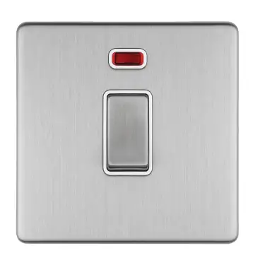 Click Here To Enlarge This Photo Of ECSS20ADPSWNW - Eurolite 1 Gang 20Amp DP Switch & Neon Indicator on 3mm Flat Concealed Satin Stainless Plate with Matching Rocker & White Trim