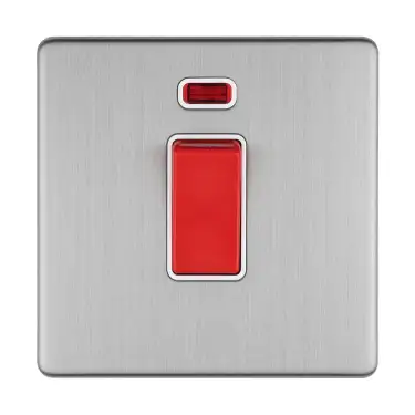 Click Here To Enlarge This Photo Of ECSS45ASWNSW - Eurolite 1 Gang 45Amp DP Switch with Neon Indicator on 3mm Flat Concealed Satin Stainless Plate with Matching Rocker & White Trim
