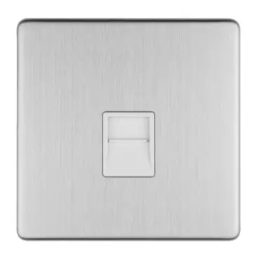 Click Here To Enlarge This Photo Of ECSS1MW - Eurolite 1 Gang Telephone Master on 3mm Flat Concealed Satin Stainless Plate with White Trim