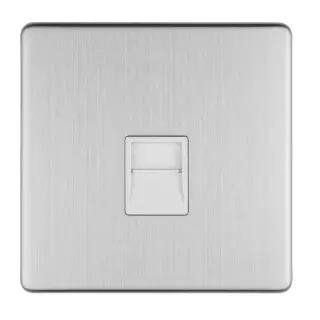 ECSS1SLW - Eurolite 1 Gang Telephone Slave on 3mm Flat Concealed Satin Stainless Plate with White Trim