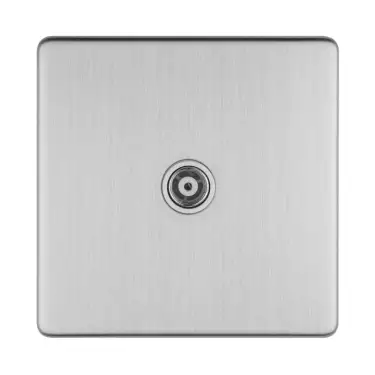 Click Here To Enlarge This Photo Of ECSS1TVW - Eurolite 1 Gang Isolated TV Socket on 3mm Flat Concealed Satin Stainless Plate with White Trim