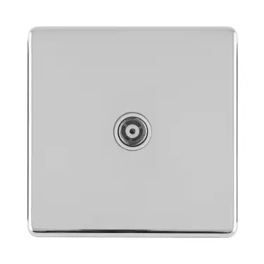 Click Here To Enlarge This Photo Of ECPC1TVW - Eurolite 1 Gang TV Coaxial Socket on 3mm Flat Concealed Polished Chrome with White Trim