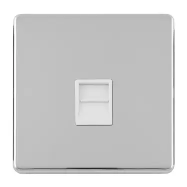 Click Here To Enlarge This Photo Of ECPC1SLW - Eurolite 1 Gang Telephone Secondary Socket on 3mm Flat Concealed Polished Chrome with White Trim