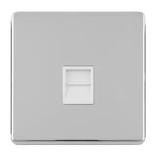 ECPC1SLW - Eurolite 1 Gang Telephone Secondary Socket on 3mm Flat Concealed Polished Chrome with White Trim
