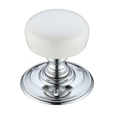 Click Here To Enlarge This Photo Of FB304PWCP - Zoo Hardware Fulton & Bray Porcelain Mortice Knob on Round Rose (Unsprung) Plain White - Face Fix