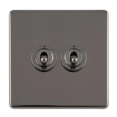 Click Here To Enlarge This Photo Of ECBNT2SW - Eurolite 2 Gang 10Amp 2Way Toggle Switch on 3mm Flat Concealed Black Nickel Plate