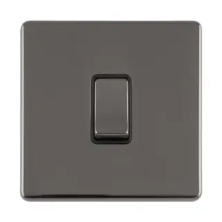 ECBN20ADPSWB - Eurolite 1 Gang 20Amp DP Switch & Neon Indicator on 3mm Flat Concealed Black Nickel Plate with Matching Rocker
