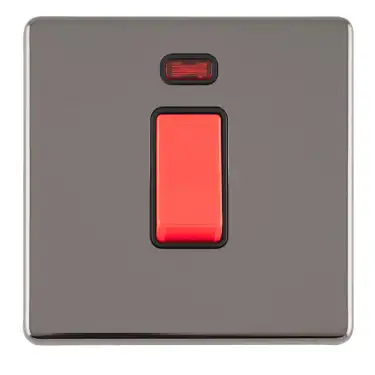 Click Here To Enlarge This Photo Of ECBN45ASWNSB - Eurolite 1 Gang 45Amp DP Switch with Neon Indicator on 3mm Flat Concealed Black Nickel Plate with Matching Rocker