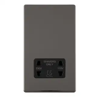 ECBNSHSB - Eurolite Dual Voltage Shaver Socket on 3mm Flat Concealed Black Nickel with Black Trim