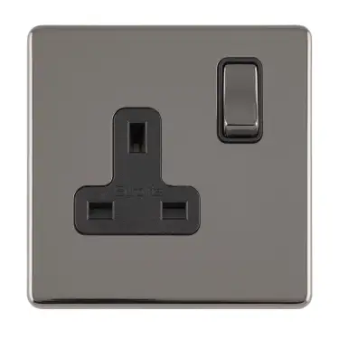 Click Here To Enlarge This Photo Of ECBN1SOB - Eurolite 1 Gang 13Amp DP Switched Socket on 3mm Flat Concealed Black Nickel Plate with Matching Rocker