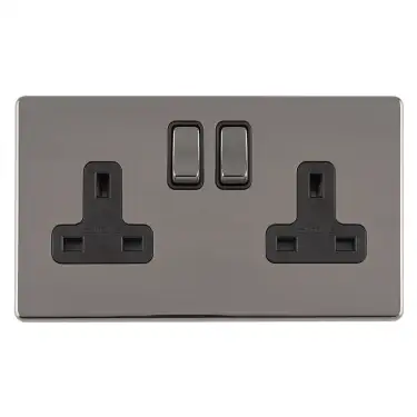 Click Here To Enlarge This Photo Of ECBN2SOB - Eurolite 2 Gang 13Amp DP Switched Socket on 3mm Flat Concealed Black Nickel Plate with Matching Rockers