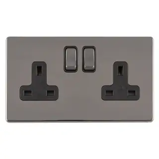 ECBN2SOB - Eurolite 2 Gang 13Amp DP Switched Socket on 3mm Flat Concealed Black Nickel Plate with Matching Rockers