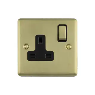 EN1SOSBB - Eurolite 1 Gang 13Amp DP Switched Socket Satin Brass with Black Trim (Enhance Range)