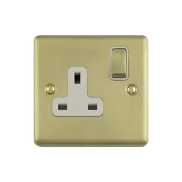 Click Here To Enlarge This Photo Of EN1SOSBW - Eurolite 1 Gang 13Amp DP Switched Socket Satin Brass with White Trim (Enhance Range)
