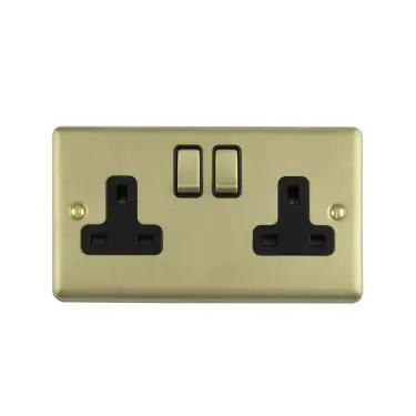 Click Here To Enlarge This Photo Of EN2SOSBB - Eurolite 2 Gang 13Amp DP Switched Socket Satin Brass with Black Trim &lpar;Enhance Range&rpar;