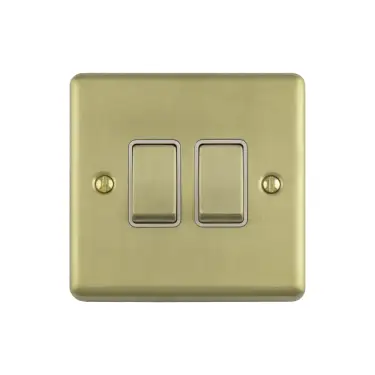 Click Here To Enlarge This Photo Of EN2SWSBW - Eurolite 2 Gang 10Amp 2Way Switch Satin Brass with White Trim (Enhance Range)