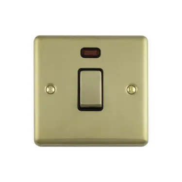 Click Here To Enlarge This Photo Of EN20ASWNSBB - Eurolite 1 Gang 20Amp DP Switch with Neon Indicator Satin Brass with Black Trim (Enhance Range)