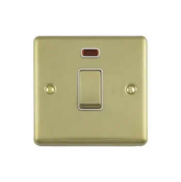 Click Here To Enlarge This Photo Of EN20ASWNSBW - Eurolite 1 Gang 20Amp DP Switch with Neon Indicator Satin Brass with White Trim (Enhance Range)