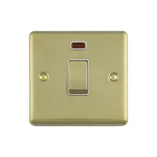 EN20ASWNSBW - Eurolite 1 Gang 20Amp DP Switch with Neon Indicator Satin Brass with White Trim (Enhance Range)