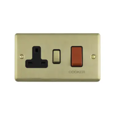 Click Here To Enlarge This Photo Of EN45ASWASSBB - Eurolite 45Amp DP Cooker Switch with 13Amp Socket Satin Brass with Black Trim (Enhance Range)
