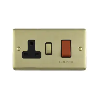 EN45ASWASSBB - Eurolite 45Amp DP Cooker Switch with 13Amp Socket Satin Brass with Black Trim (Enhance Range)