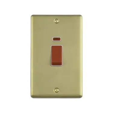 Click Here To Enlarge This Photo Of EN45ASWNSBW - Eurolite 45Amp DP Cooker Switch with Neon Indicator (Vertical) Satin Brass with White Trim (Enhance Range)