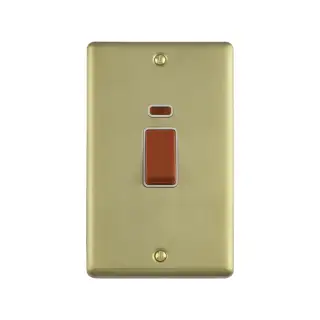 EN45ASWNSBW - Eurolite 45Amp DP Cooker Switch with Neon Indicator (Vertical) Satin Brass with White Trim (Enhance Range)