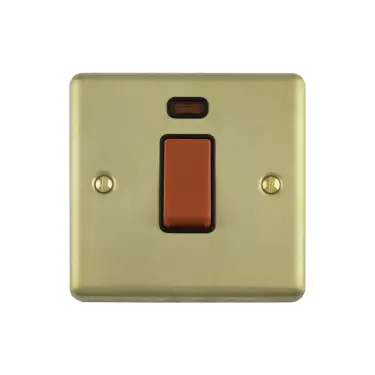 Click Here To Enlarge This Photo Of EN45ASWNSSBB - Eurolite 1 Gang 45Amp DP Switch with Neon Indicator Satin Brass with Black Trim (Enhance Range)