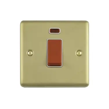 Click Here To Enlarge This Photo Of EN45ASWNSSBW - Eurolite 1 Gang 45Amp DP Switch with Neon Indicator Satin Brass with White Trim (Enhance Range)
