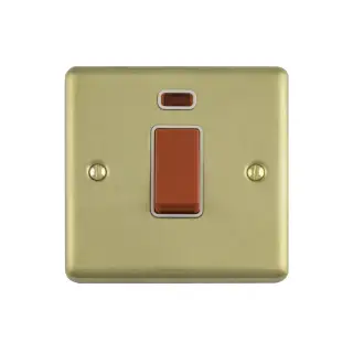 EN45ASWNSSBW - Eurolite 1 Gang 45Amp DP Switch with Neon Indicator Satin Brass with White Trim (Enhance Range)
