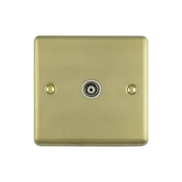 Click Here To Enlarge This Photo Of EN1TVSBW - Eurolite 1 Gang TV Coaxial Socket Satin Brass with White Trim (Enhance Range)