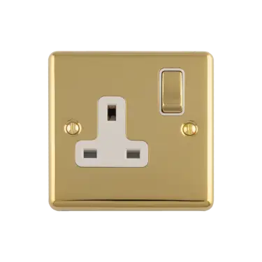 Click Here To Enlarge This Photo Of EN1SOPBW - Eurolite 1 Gang 13Amp DP Switched Socket Polished Brass with White Trim (Enhance Range)