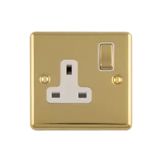 EN1SOPBW - Eurolite 1 Gang 13Amp DP Switched Socket Polished Brass with White Trim (Enhance Range)
