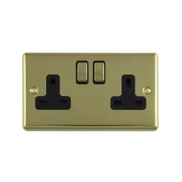 Click Here To Enlarge This Photo Of EN2SOPBB - Eurolite 2 Gang 13Amp DP Switched Socket Polished Brass with Black Trim (Enhance Range)