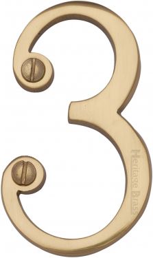 Click Here To Enlarge This Photo Of C1560 3-PB Heritage Brass Numeral 3 Face Fix 76mm (3") Polished Brass Finish