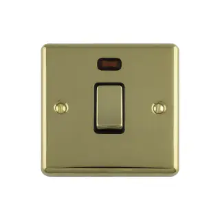 EN20ASWNPBB - Eurolite 1 Gang 20Amp DP Switch with Neon Indicator Polished Brass with Black Trim (Enhance Range)