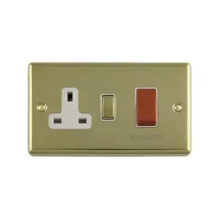 EN45ASWASPBB - Eurolite 45Amp DP Cooker Switch with 13Amp Socket Polished Brass with Black Trim (Enhance Range)