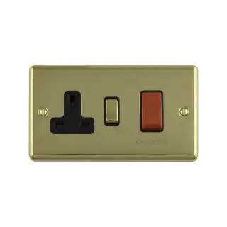 EN45ASWASPBW - Eurolite 45Amp DP Cooker Switch with 13Amp Socket Polished Brass with White Trim (Enhance Range)