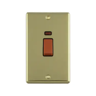 Click Here To Enlarge This Photo Of EN45ASWNPBB - Eurolite 45Amp DP Cooker Switch with Neon Indicator (Vertical) Polished Brass with Black Trim (Enhance Range)