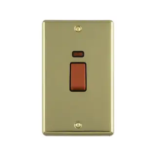 EN45ASWNPBB - Eurolite 45Amp DP Cooker Switch with Neon Indicator (Vertical) Polished Brass with Black Trim (Enhance Range)