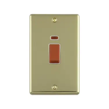 Click Here To Enlarge This Photo Of EN45ASWNPBW - Eurolite 45Amp DP Cooker Switch with Neon Indicator (Vertical) Polished Brass with White Trim (Enhance Range)