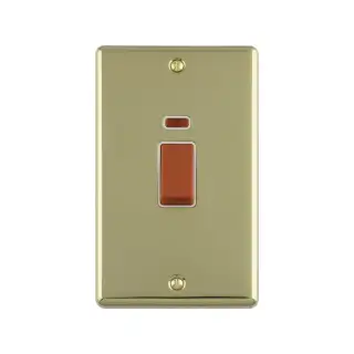 EN45ASWNPBW - Eurolite 45Amp DP Cooker Switch with Neon Indicator (Vertical) Polished Brass with White Trim (Enhance Range)