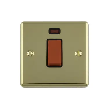 Click Here To Enlarge This Photo Of EN45ASWNSPBB - Eurolite 1 Gang 45Amp DP Switch with Neon Indicator Polished Brass with Black Trim (Enhance Range)