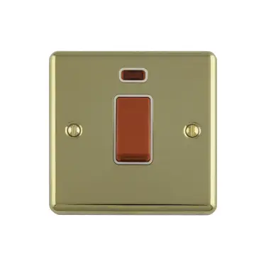 Click Here To Enlarge This Photo Of EN45ASWNSPBW - Eurolite 1 Gang 45Amp DP Switch with Neon Indicator Polished Brass with White Trim (Enhance Range)